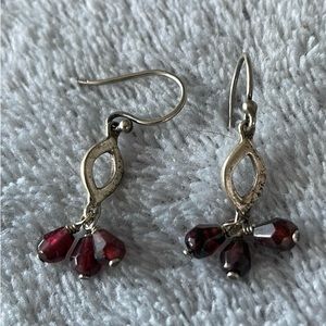 Sterling Silver earrings with 3 burgundy gems